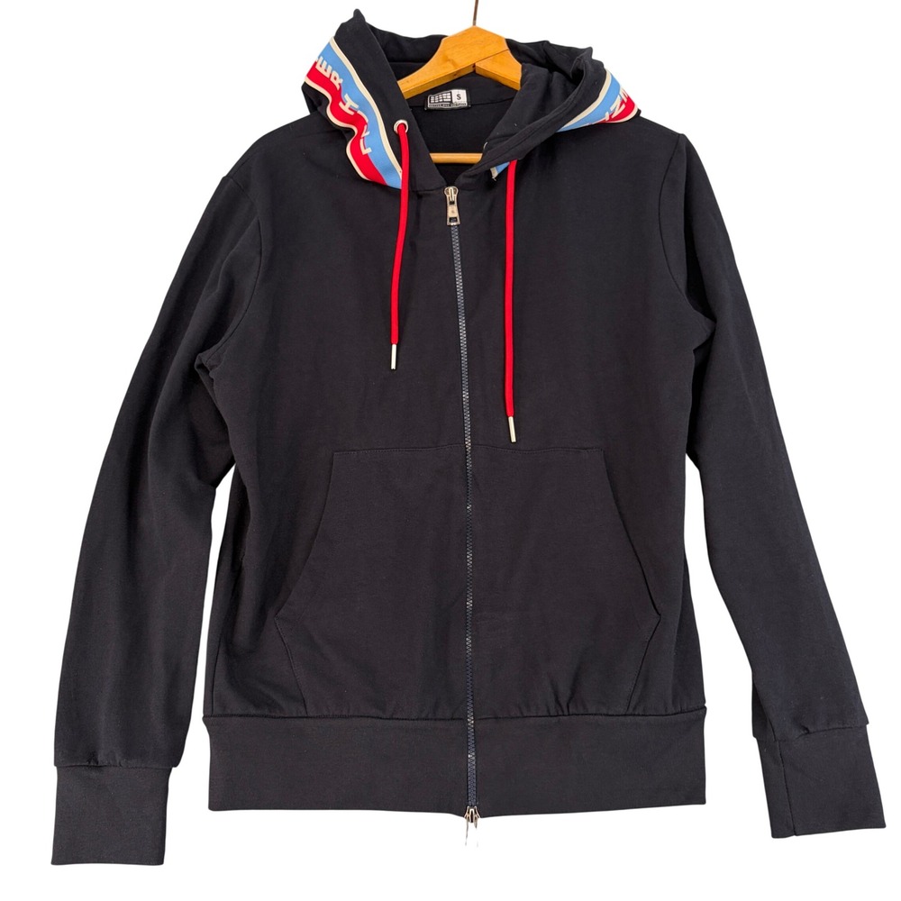Sutter Hill Ventures Womens Black Full Zip Graphic Trim Hoodie Sweatshirt Size S